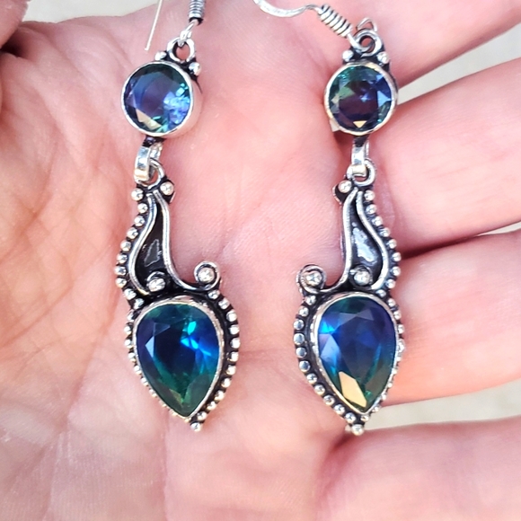 New Bi-Color Tourmaline & Blue Topaz 925 Silver Earrings. - Picture 14 of 15